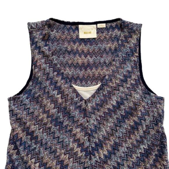 Maeve Blue Purple Chevron Knit Drop Wasit Sleeveless Slip Lined Dress Size XS - Picture 7 of 13